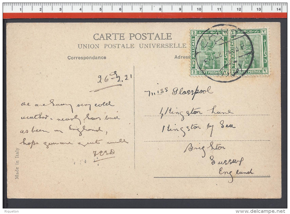 EGYPTE - 1921 -  CORRESPONDANCE DU CAIRE VERS BRIGHTON  SUR CARTE POSTALE " Constantinople- Tophané " - - 1915-1921 British Protectorate