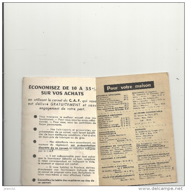 -CARNET DE REDUCTIONS DU " CENTRE D ACHAT FRANCAIS "-30 CHAMPS-ELYSEES-PARIS  Tel:elysees 21-80-- - Autres & Non Classés