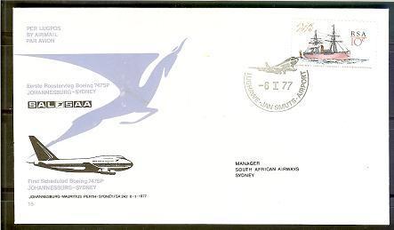 SOUTH AFRICA AIRWAYS 1977 Cover 15 JHB-Sydney  F2220 - Airplanes