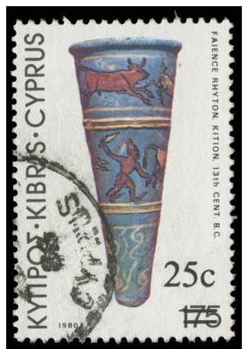 Cyprus Scott #610, 25¢ On 175m Multicolored (1983) Archaeological Find, Used - Used Stamps