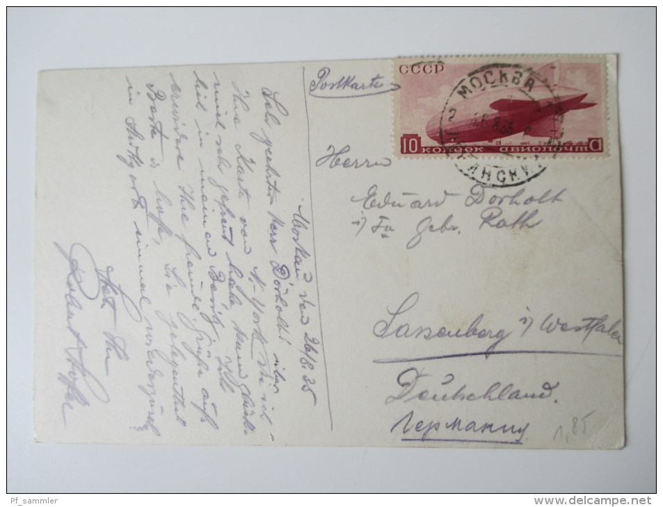 Sowjetunion 1934  Nr. 484 Luftschiffe / Zeppelin. EF. Postkarte Moskau. Interessante Karte!! - Briefe U. Dokumente