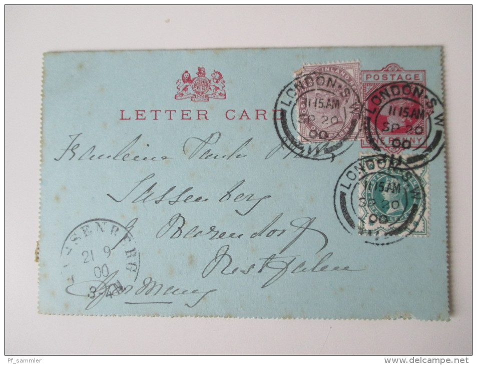 GB Kartenbrief. 3 Farben Frankatur! Sassenberg Stempel Preussen Nachverwendet, Späte Verwendung 21.9.1900!!!! - Storia Postale