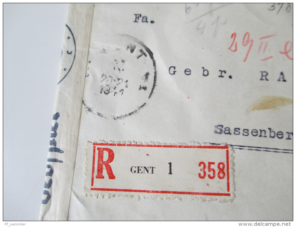 Belgien 1941 Gand - Sassenberg. Recommandee. R-Brief. Gent 1. Zensur Der Wehrmacht. Oberkommando. Roter Stempel - Cartas & Documentos