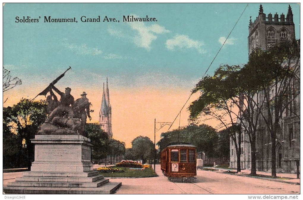 03441 "MILWAUKEE - SOLDIERS´ MONUMENT, GRAND AVE.".    TRAMWAY. CARTOLINA ORIGINALE. NON SPEDITA. - Milwaukee