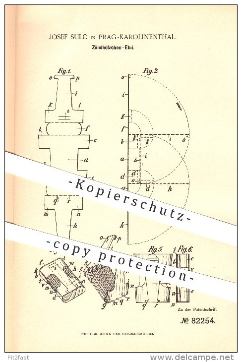 Original Patent - Josef Sulc In Prag-Karolinenthal , 1893 , Zündholz-Etui , Zündhölzer , Streichhölzer , Feuer !!! - Zündholzschachteln