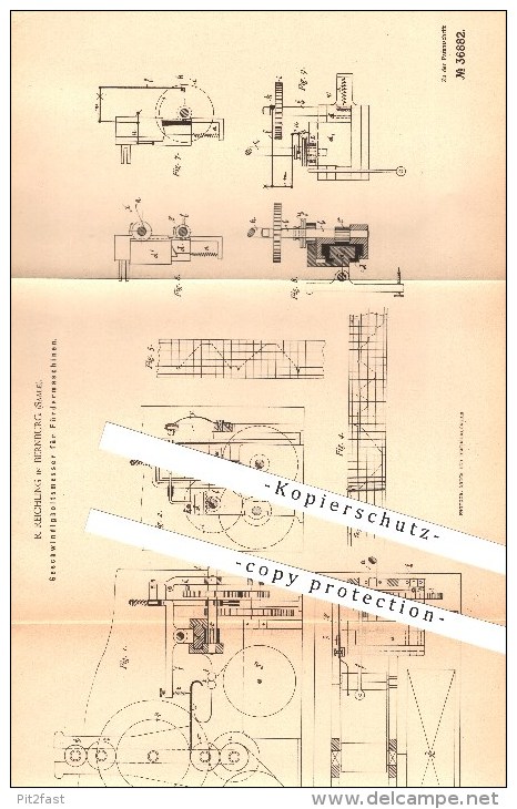 Original Patent - R. Reichling In Bernburg , 1886 , Geschwindigkeitsmesser Für Fördermaschinen , Geschwindigkeit !!! - Documenti Storici