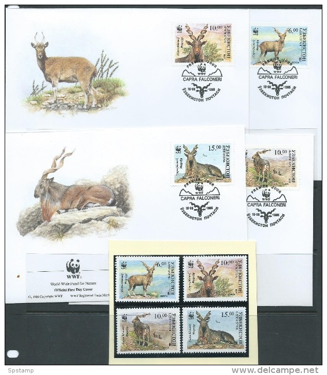 Uzbekistan 1995 WWF Caprine Set 4 Both MNH & FU On 4 Special FDC - Uzbekistan