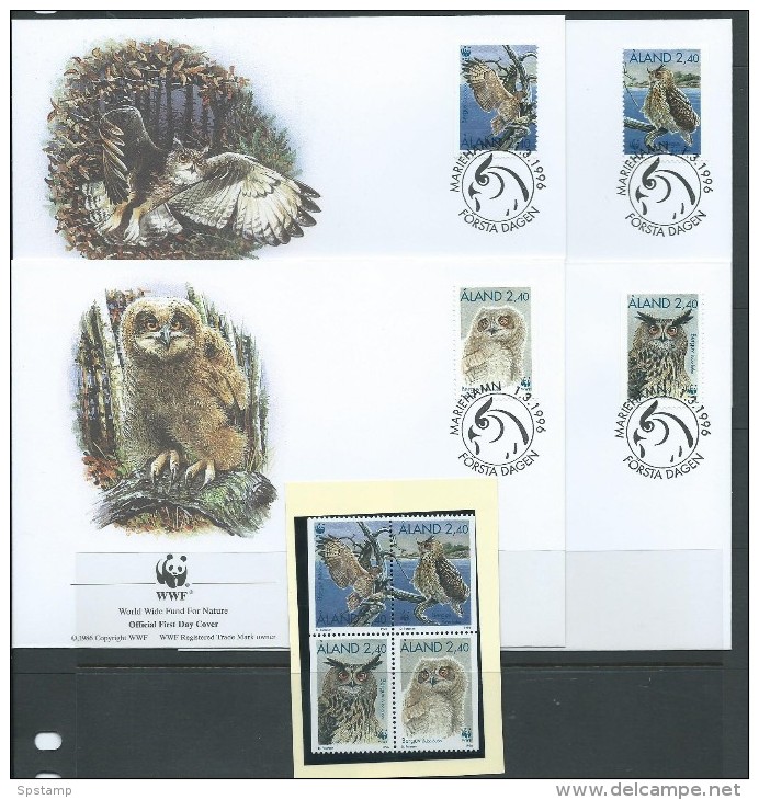 Aland Finland 1996 WWF Bird Owl Set 4 Both MNH & FU  On 4 Special FDC - Aland