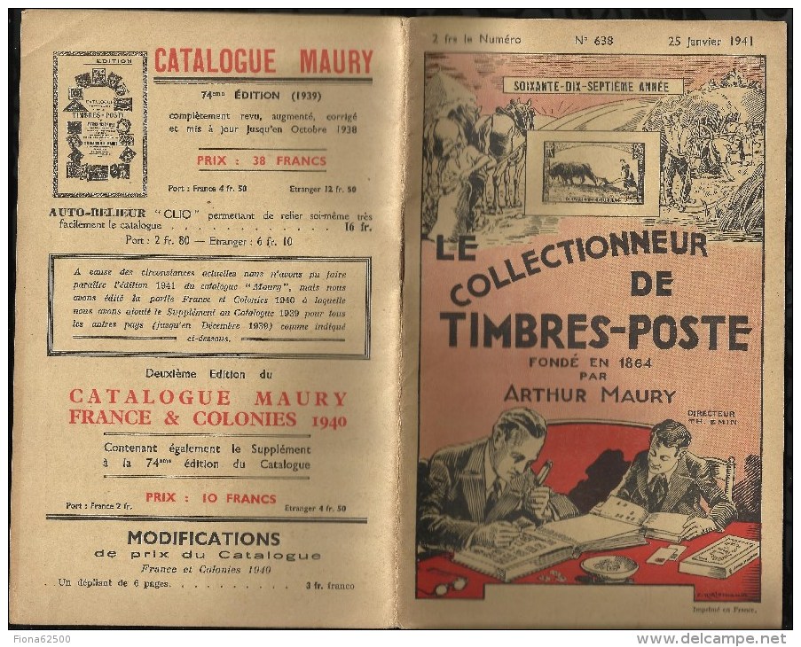 CATALOGUE . ARTHUR MAURY .  LE COLLECTIONNEUR DE TIMBRES - POSTE . N°  638 . 25 JANVIER 1941 . - Lettres & Documents