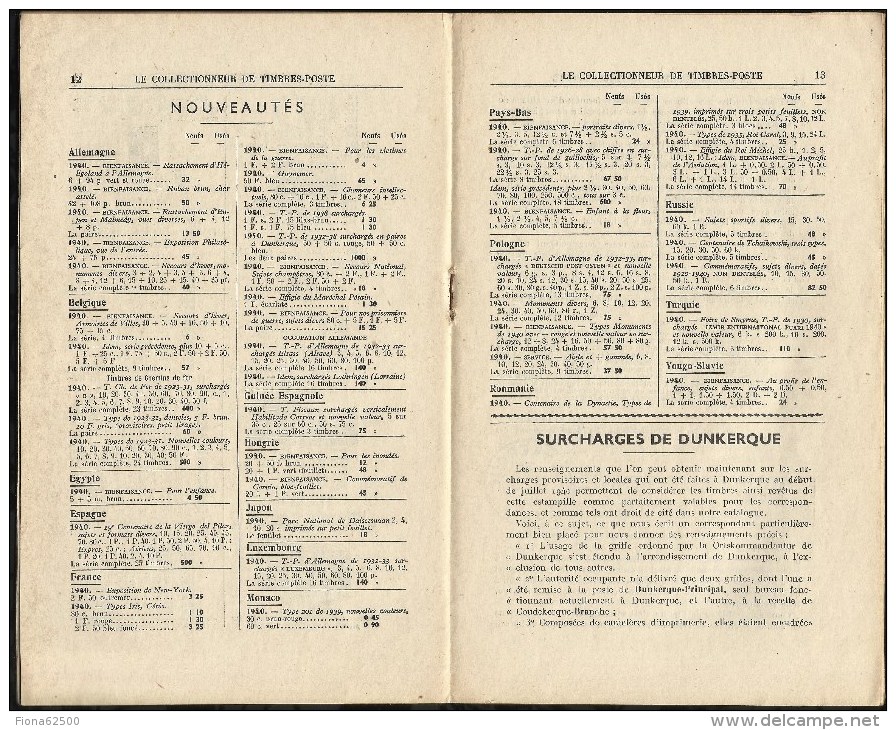 CATALOGUE . ARTHUR MAURY .  LE COLLECTIONNEUR DE TIMBRES - POSTE . N°  638 . 25 JANVIER 1941 .