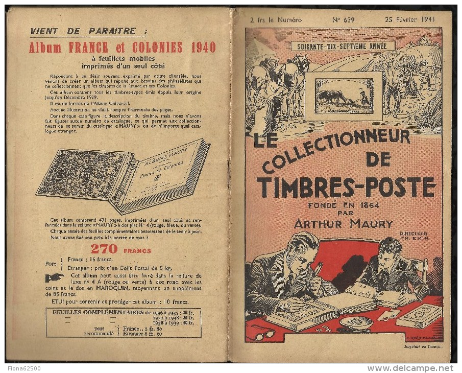 CATALOGUE . ARTHUR MAURY .  LE COLLECTIONNEUR DE TIMBRES - POSTE . N°  639 . 25 FEVRIER1941 . - Covers & Documents