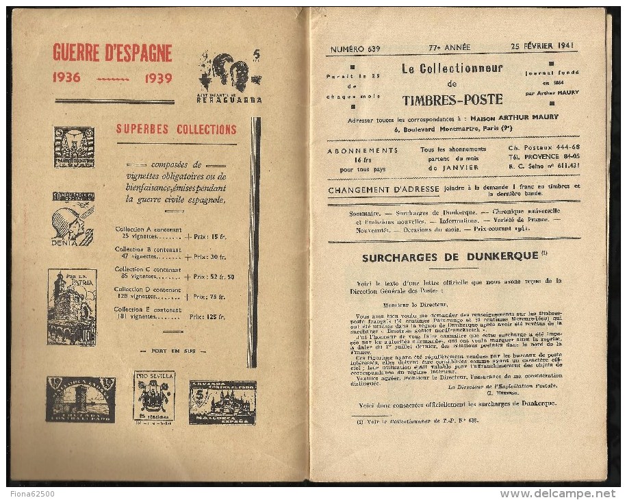 CATALOGUE . ARTHUR MAURY .  LE COLLECTIONNEUR DE TIMBRES - POSTE . N°  639 . 25 FEVRIER1941 . - Briefe U. Dokumente