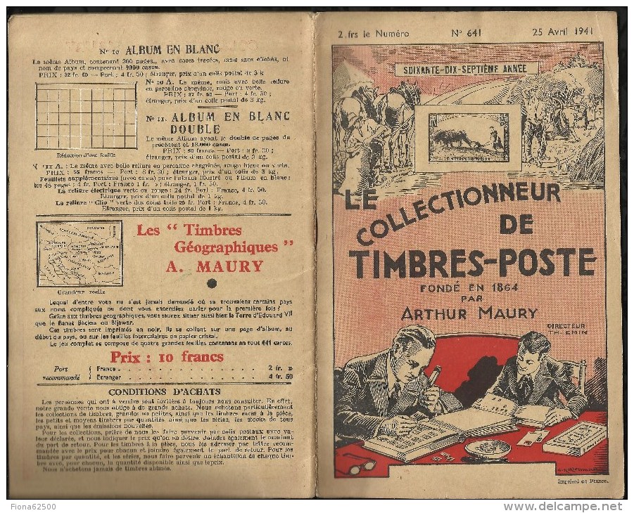 CATALOGUE . ARTHUR MAURY .  LE COLLECTIONNEUR DE TIMBRES - POSTE . N°  641 . 25 AVRIL 1941 . - Covers & Documents