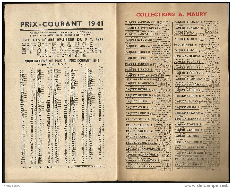 CATALOGUE . ARTHUR MAURY .  LE COLLECTIONNEUR DE TIMBRES - POSTE . N°  641 . 25 AVRIL 1941 .