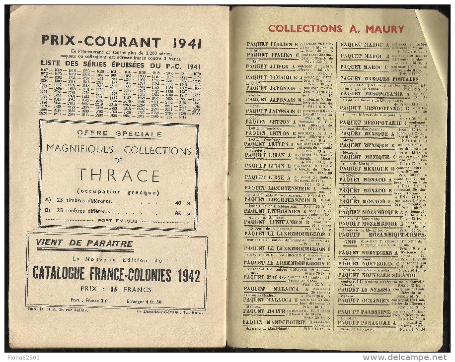 CATALOGUE . ARTHUR MAURY .  LE COLLECTIONNEUR DE TIMBRES - POSTE . N°  645-646 . 25 AOÛT-25 SEPTTEMBRE 1941 .