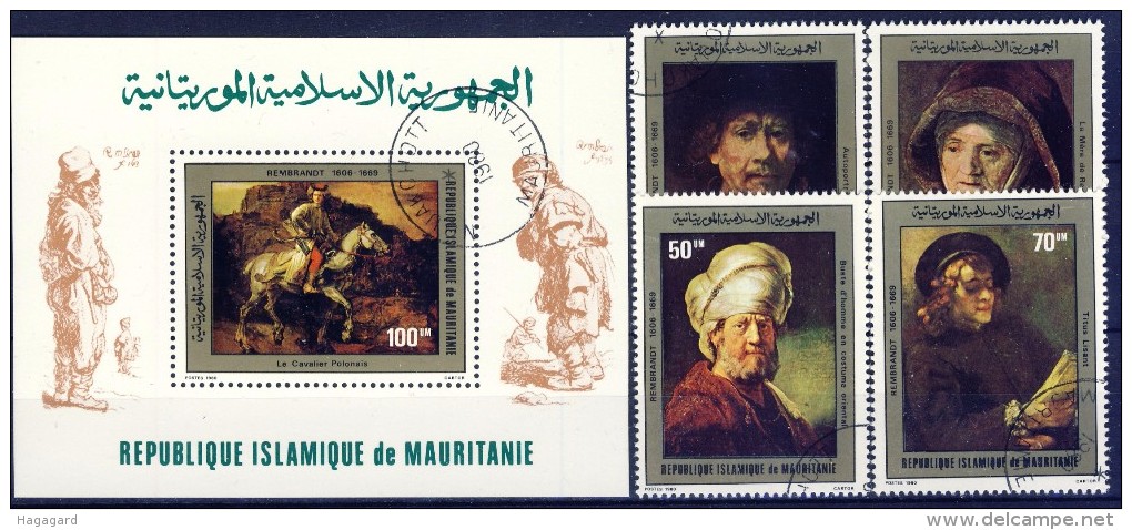 ##H547. Mauritanie 1980. Rembrandt. Michel 686-89 + Bloc 28. Cancelled(o) - Mauritania (1960-...)