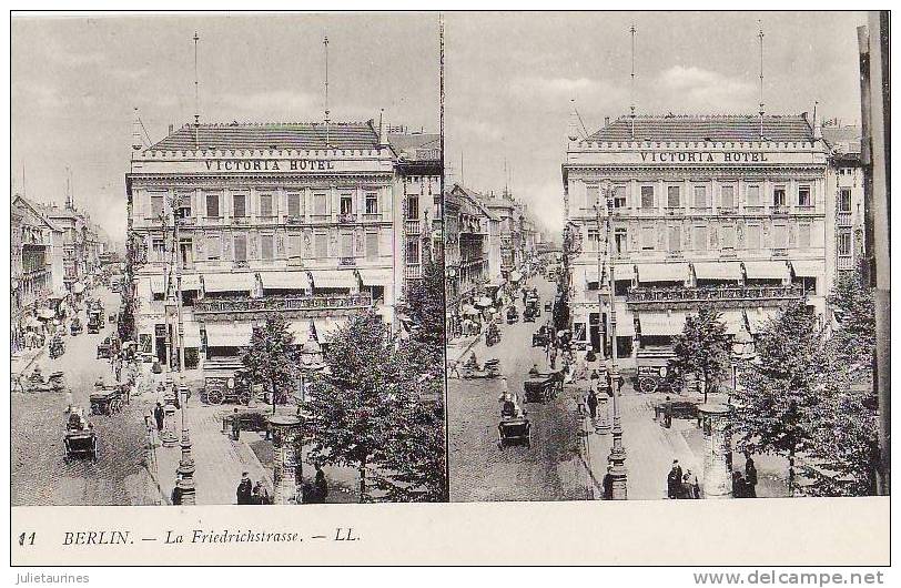 ALLEMAGNE BERLIN LA FRIEDRICHSTRASSE.CARTE STEREOSCOPIQUE BON ETAT - Otros & Sin Clasificación