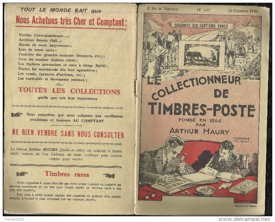 CATALOGUE . ARTHUR MAURY .  LE COLLECTIONNEUR DE TIMBRES - POSTE . N°  647 . 25 OCTOBRE1941 . - Briefe U. Dokumente