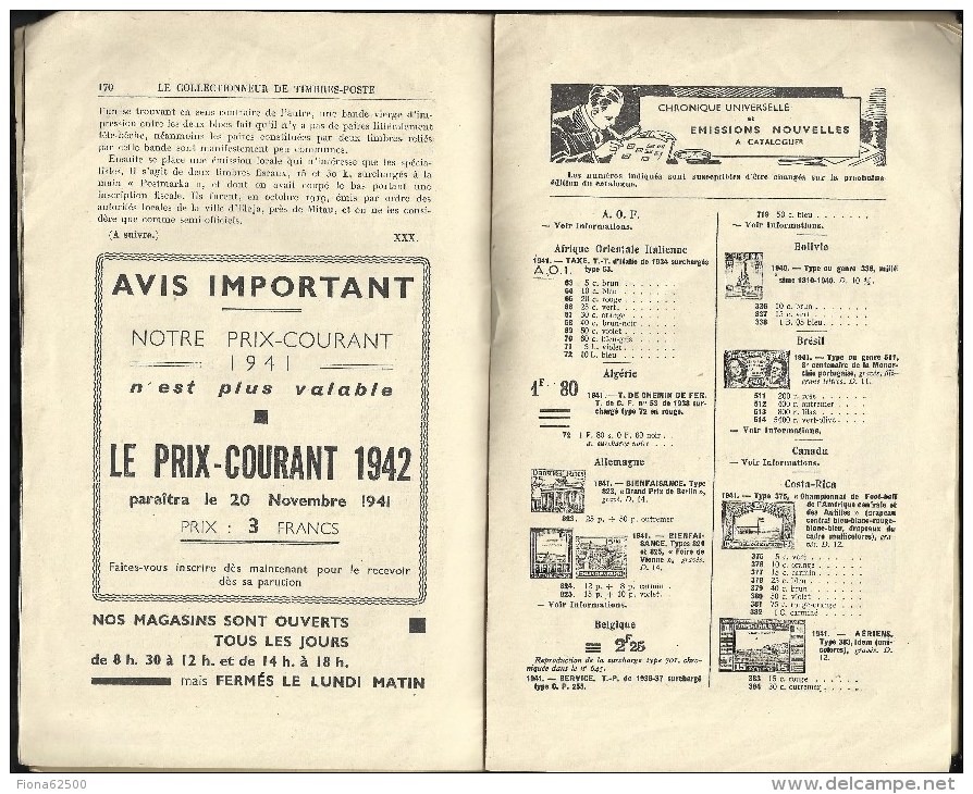 CATALOGUE . ARTHUR MAURY .  LE COLLECTIONNEUR DE TIMBRES - POSTE . N°  647 . 25 OCTOBRE1941 . - Lettres & Documents