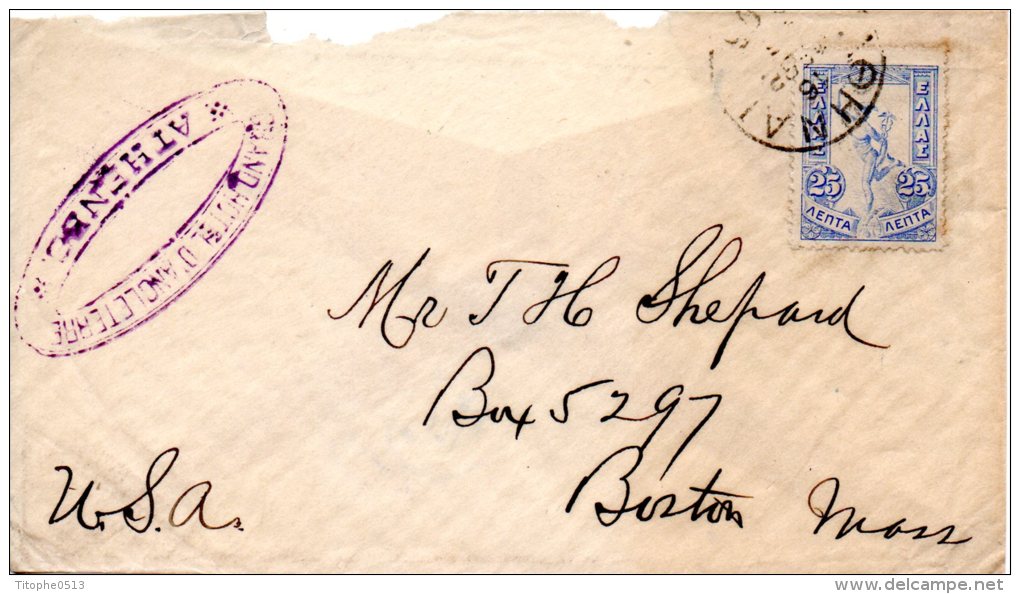 GRECE. N°152 De 1901 Sur Enveloppe Ayant Circulé. Mercure. - Cartas & Documentos