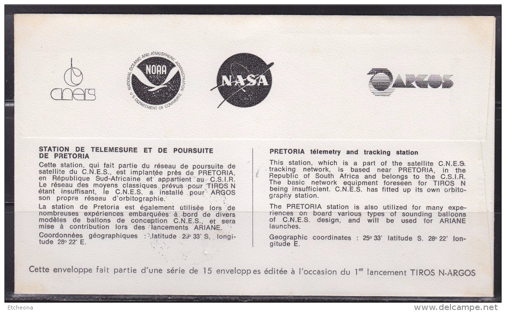 = Centre National D'Etudes Spatiales Vue De La Station De Prétoria 13.10.78 Timbre Afrique Du Sud - Afrika