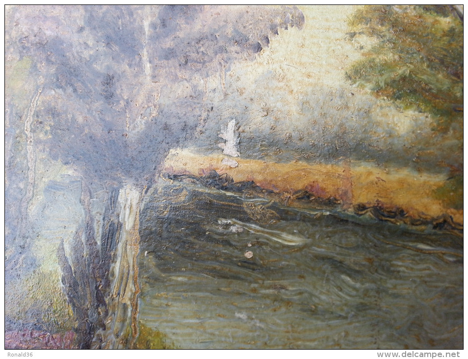 Tableau Peinture Sur Bois Pré Rivière Arborée LA SAULDRE 41 Loir Et Cher Ou Cher 18 Berry Signé C RACINE ( Claude ) - Olii