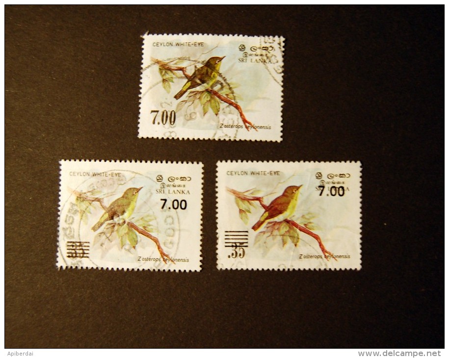 Sri Lanka - 1988  Bird Serie 7.00 + 2 Differentes 0.35 Overprinted 7.00 With One Strongly  Moved Up - Collections, Lots & Series
