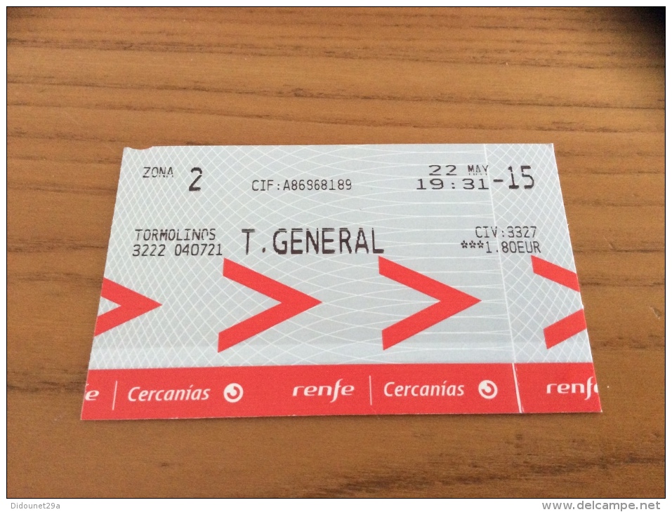 Ticket De Transport T.GENERAL, Renfe/Cercanias (Espagne) Type 2 - Europe