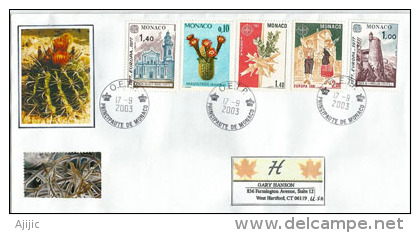 Timbre Cactus Haageocereus Chilensis Sur Lettre De MONACO  Adressée Aux Etats-Unis 2003 - Covers & Documents