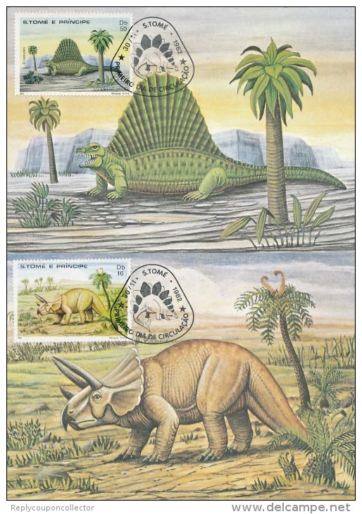 ST. TOME E PRINCIPE - 1982 ,  Dinosaurier , 6 MC , Maximumkarten - Vor- U. Frühgeschichte