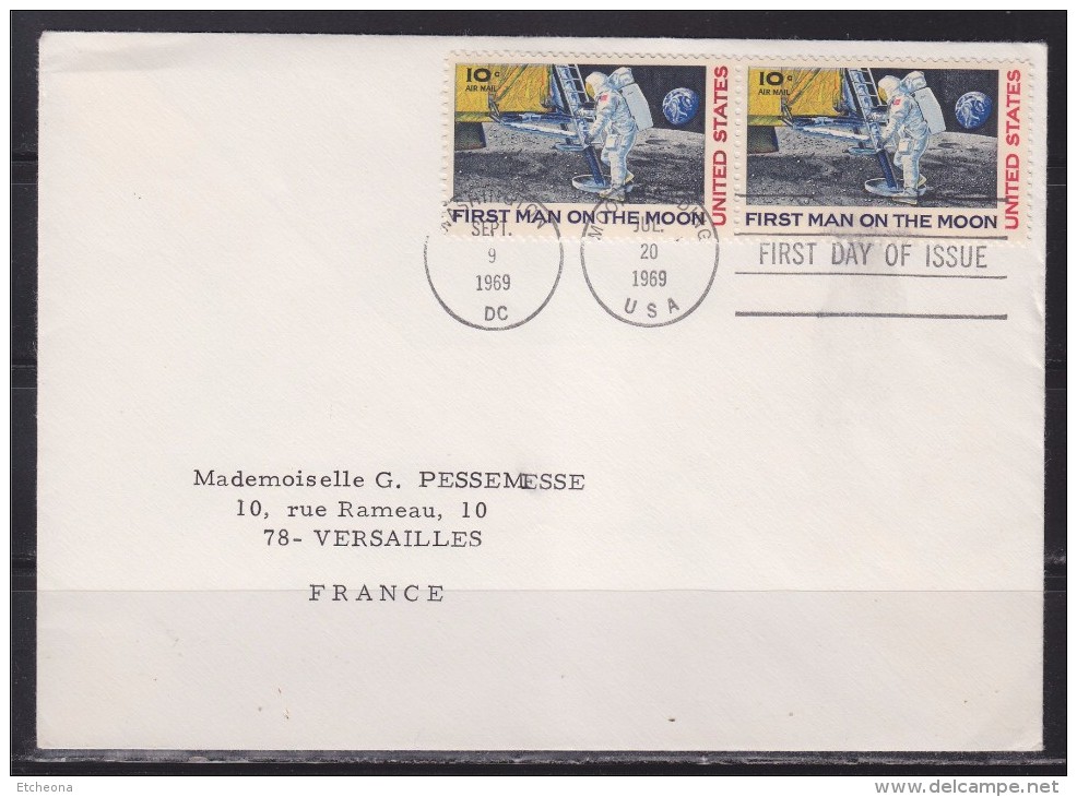 = Premier Homme Sur La Lune, 1er Jour, Washington 9.9.69 Moon Landing 20.7.69 USA 2 Timbres - Amérique Du Nord