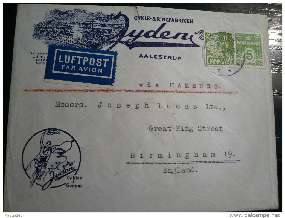 DANMARK  Air Letter 7.2.1933 To UK - Cycles Advertising - FDC