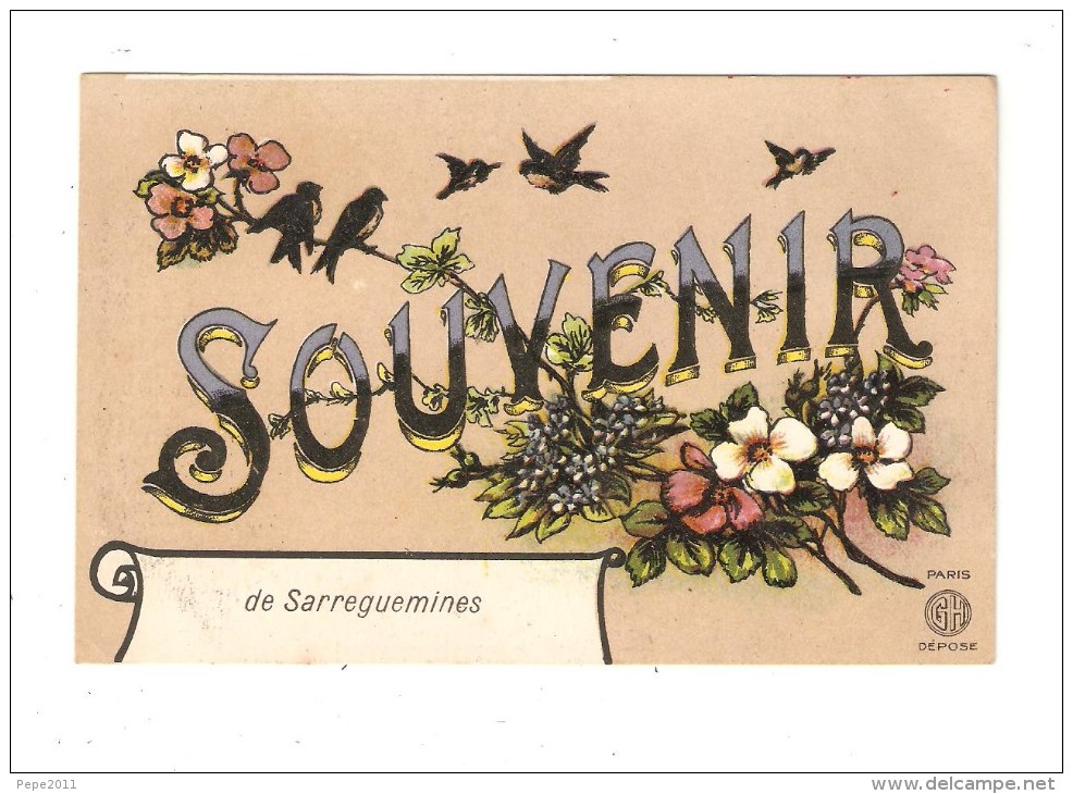 CPA Fantaisie : 57 - Souvenir De Sarreguemines : Illustration Fleurs + Oiseaux - Sarreguemines