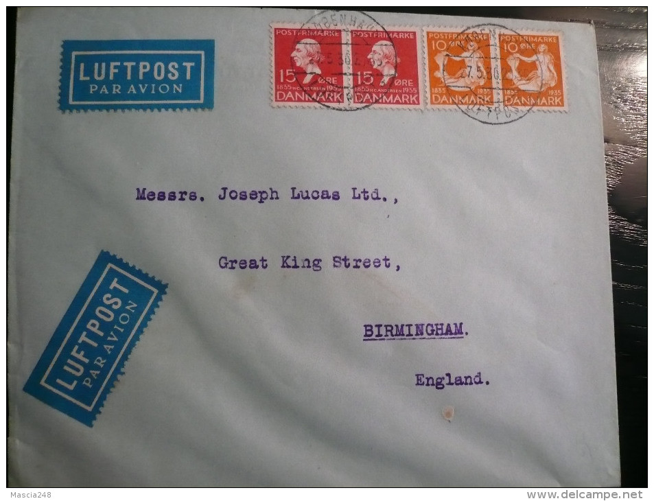 DANMARK  Air Letter 27.6.1936 To UK - - FDC