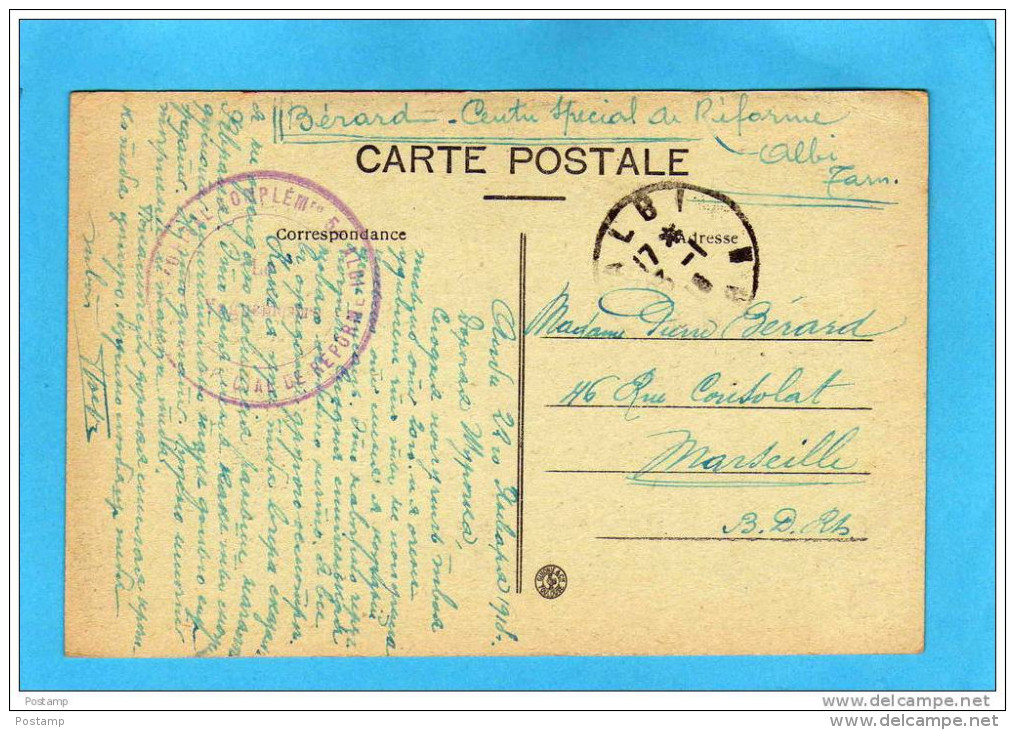 Guerre-14-18sce Santé-cachet Hopital ComplémentaireN°54 Spécial Réforme ALBI    -sur Carte Jan  1918 - Guerre De 1914-18