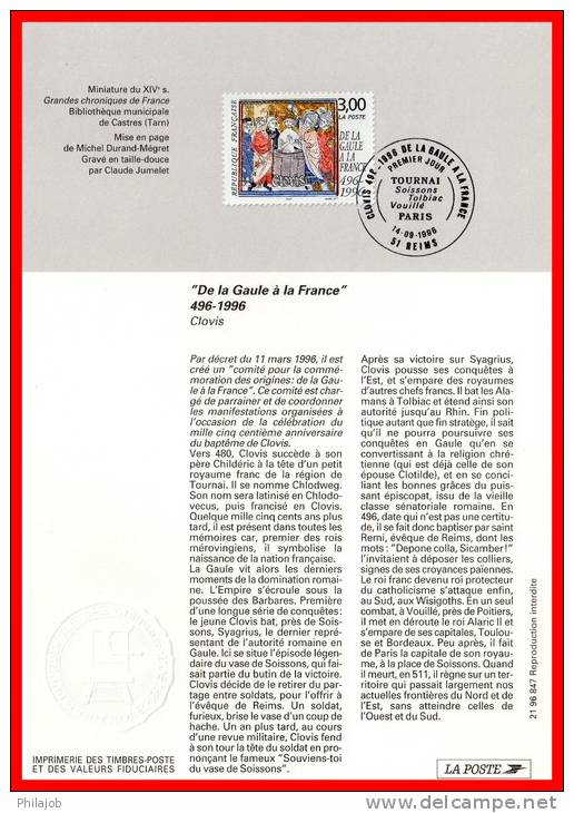 1996 : NOTICE OFFICIELLE " LE BAPTEME DE CLOVIS " N° YT 3024 - 1990-1999