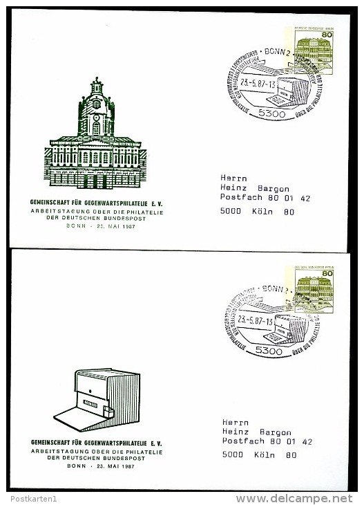 BERLIN PU77 D2/006a+b Privat-Umschläge GEGENWARTSPHILATELIE Sost. Bonn 1987  NGK 10,00 € - Private Covers - Used