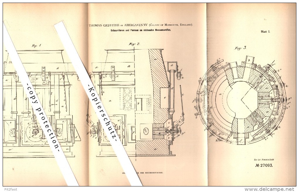 Original Patent - Thomas Griffiths In Abergavenny , Monmouthshire , 1883 , Furnaces For Iron Production !!! - Monmouthshire