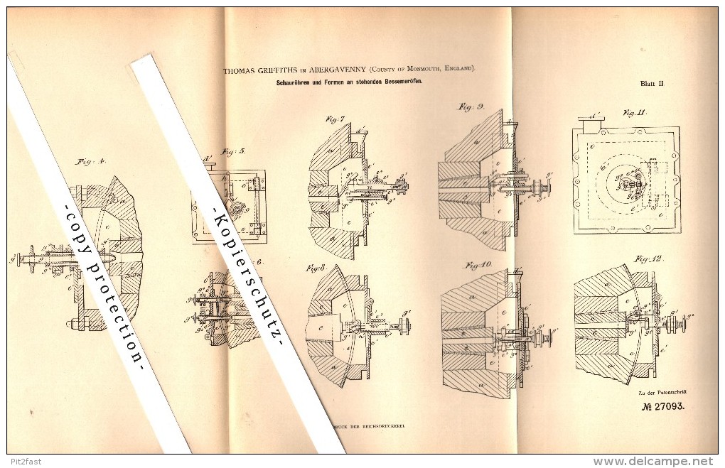 Original Patent - Thomas Griffiths In Abergavenny , Monmouthshire , 1883 , Furnaces For Iron Production !!! - Monmouthshire