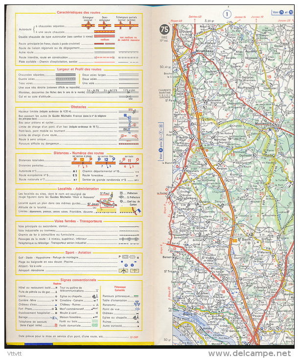 Carte Routière Michelin, France, N° 75, BORDEAUX - TULLE (1982) 1/200.000, 1 Cm Pour 2 Km - Callejero