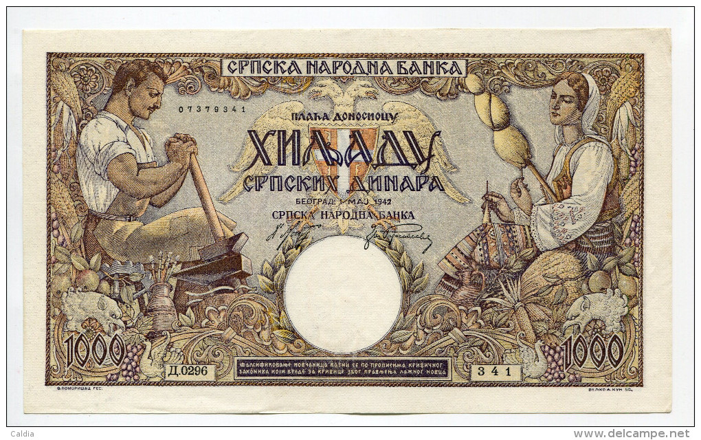 Dd Serbia Serbie 1000 Dinara 1942 KING  PETER Wtm AUNC / UNC - Serbia