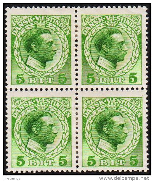 1915-1916. Chr. X. 5 Bit Green. 4-Block. Variety. (Michel: 49) - JF128362 - Dänisch-Westindien