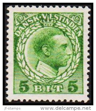 1915-1916. Chr. X. 5 Bit Green. Variety. (Michel: 49) - JF128290 - Deens West-Indië