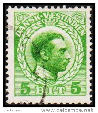 1915-1916. Chr. X. 5 Bit Green. Variety. (Michel: 49) - JF128361 - Danish West Indies