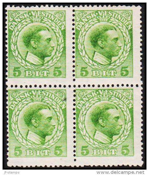 1915-1916. Chr. X. 5 Bit Green. 4-Block. Variety. 3 Stamps Never Hinged. (Michel: 49) - JF128359 - Danish West Indies