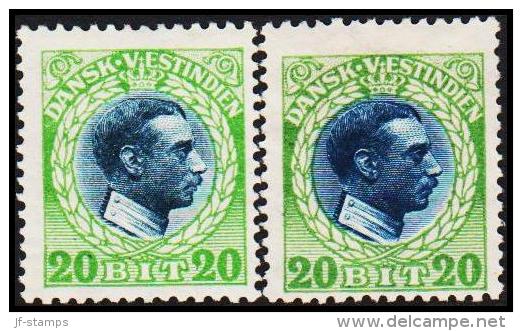 1915-1916. Chr. X. 20 Bit Blue/green 2 Shades. (Michel: 52) - JF128304 - Dänisch-Westindien