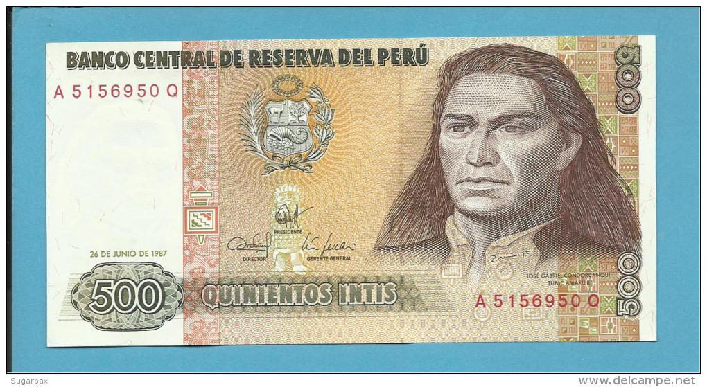 PERU - 500 INTIS - 26.06.1987 - Pick 134.b - UNC. - TUPAC AMARU II - 2 Scans - Perù