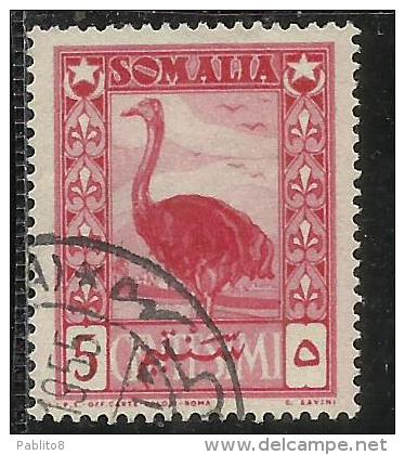 SOMALIA AFIS 1950 AFRICAN SUBJECTS SOGGETTI AFRICANI STRUZZO OSTRICH CENT. 5c SUJETS AFRICAINS USATO USED OBLITERE´ - Somalia (AFIS)