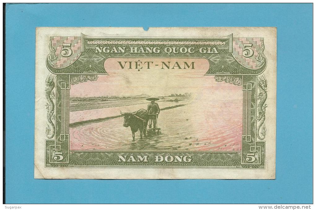 VIET NAM SOUTH - 5 DONG - ND ( 1955 ) - P 2 - SÉRIE W1 - Bird Farmer Water Buffalo - VIETNAM - 2 Scans - Vietnam