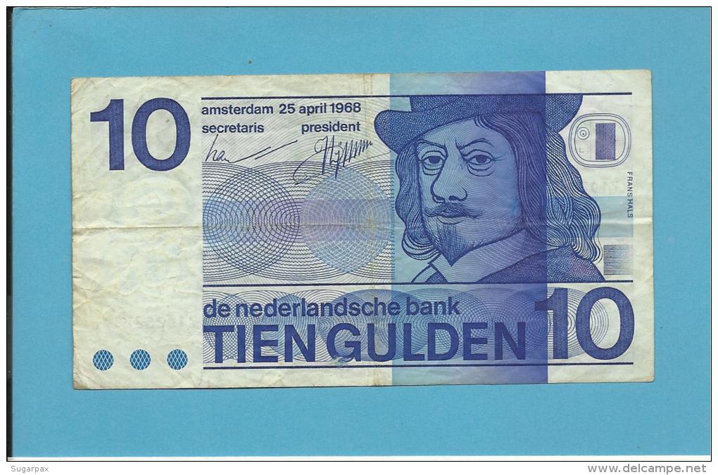 NETHERLANDS -  10 GULDEN - 25.04.1968 - Pick 91.b - FRANS HALS - 2 Scans - 10 Gulden